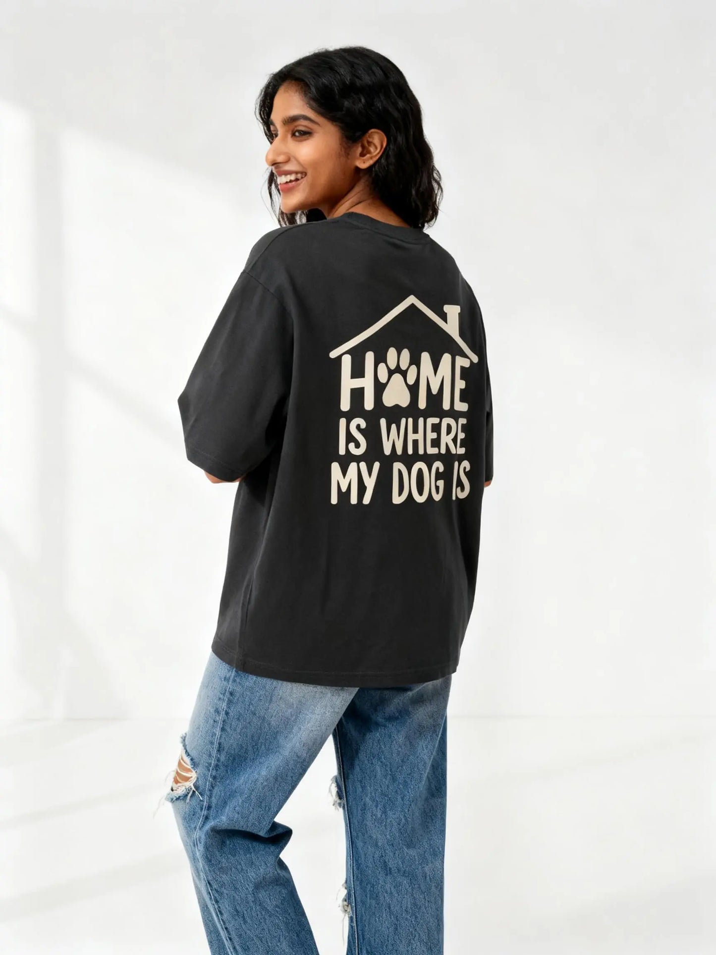 Home Is Where My Dog Is (Dog Face)Unisex Oversized Classic T-Shirt Vykra